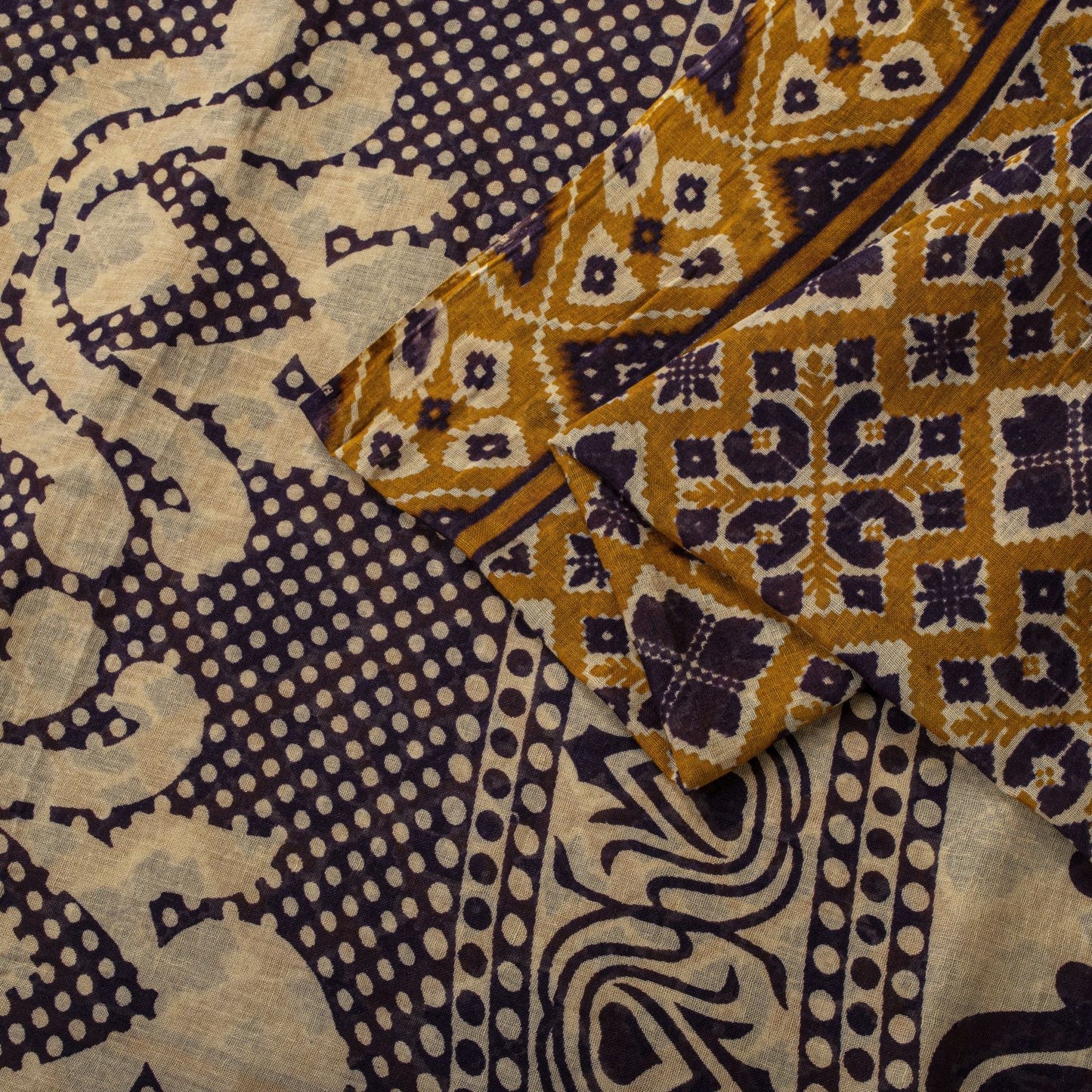 Sanskriti Vintage Saree Yellow Pure Cotton Patola Ikat Print Sari 5.5+YD Fabric