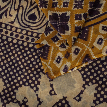 Sanskriti Vintage Saree Yellow Pure Cotton Patola Ikat Print Sari 5.5+YD Fabric