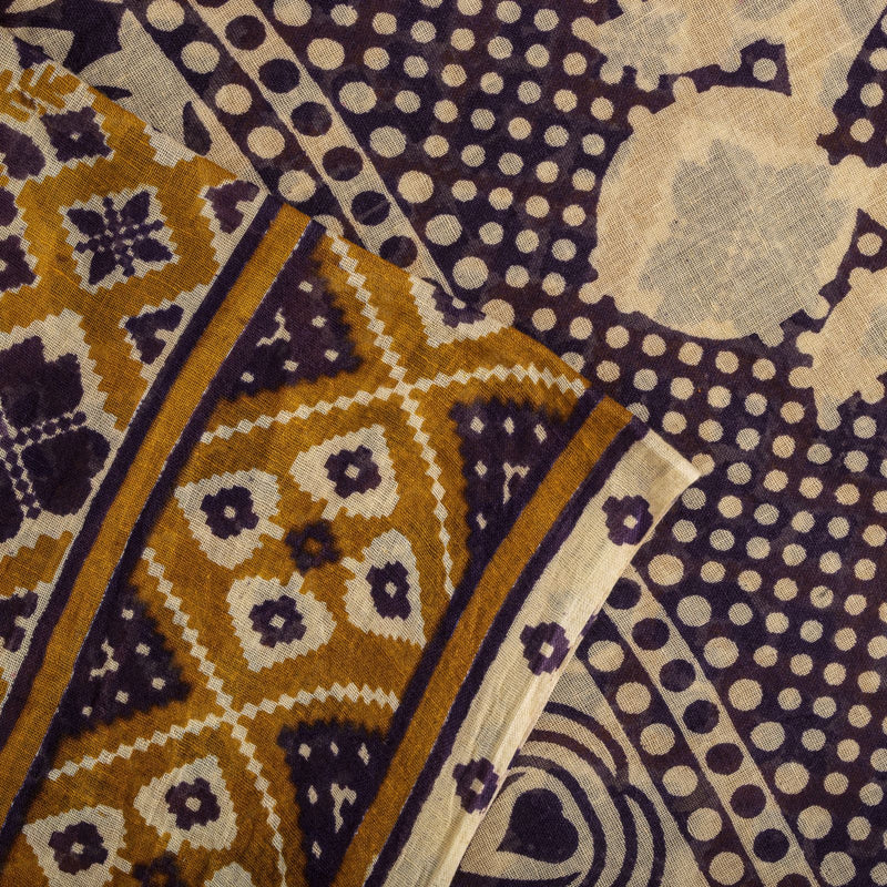 Sanskriti Vintage Saree Yellow Pure Cotton Patola Ikat Print Sari 5.5+YD Fabric