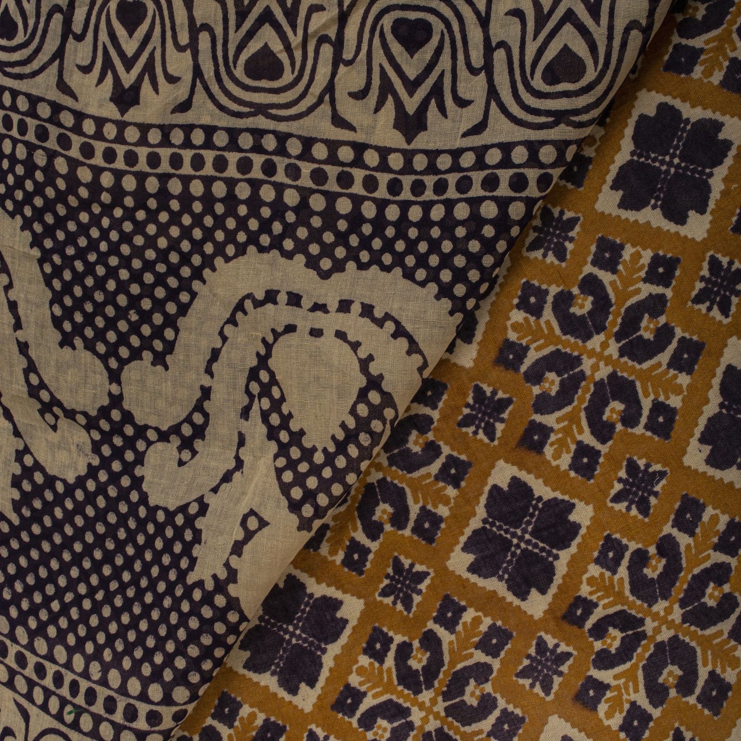 Sanskriti Vintage Saree Yellow Pure Cotton Patola Ikat Print Sari 5.5+YD Fabric