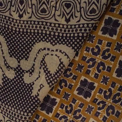 Sanskriti Vintage Saree Yellow Pure Cotton Patola Ikat Print Sari 5.5+YD Fabric