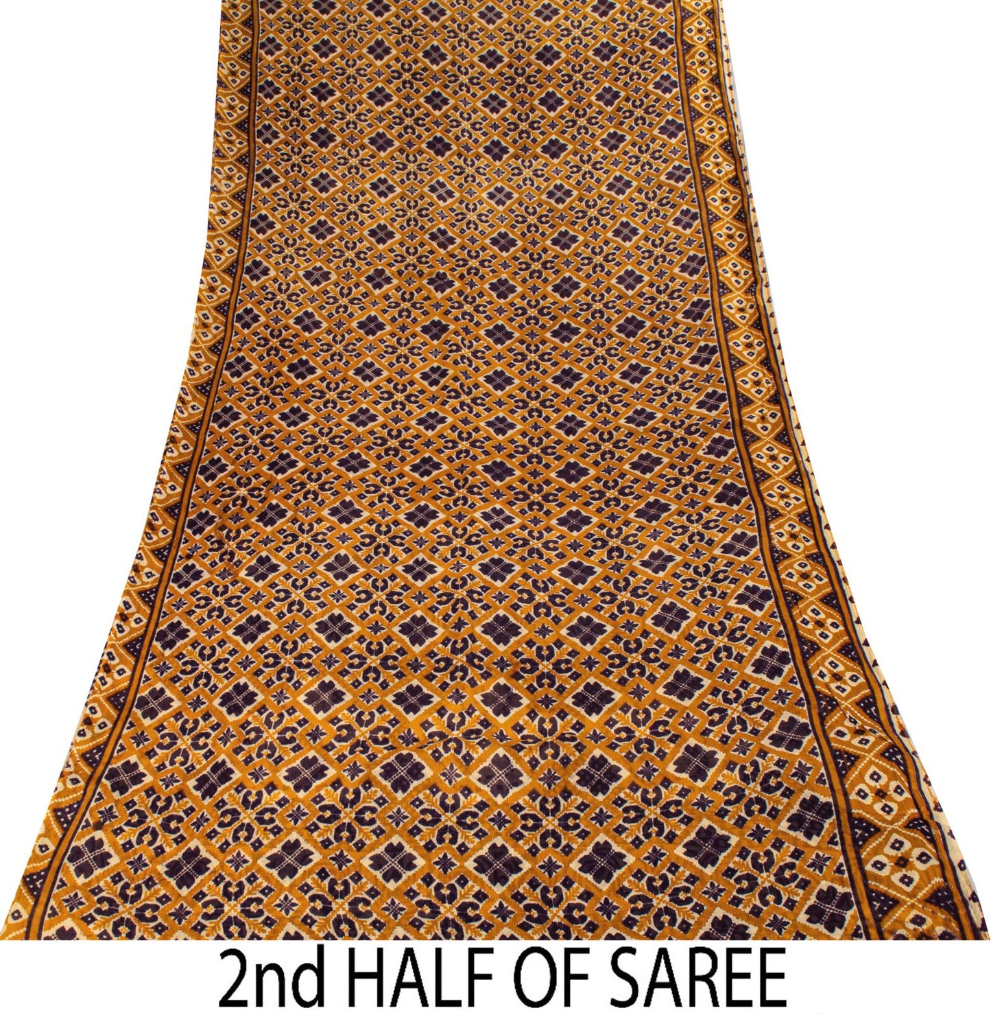 Sanskriti Vintage Saree Yellow Pure Cotton Patola Ikat Print Sari 5.5+YD Fabric