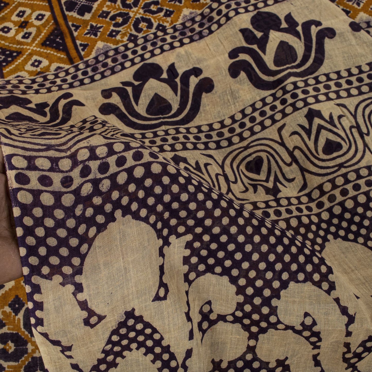 Sanskriti Vintage Saree Yellow Pure Cotton Patola Ikat Print Sari 5.5+YD Fabric