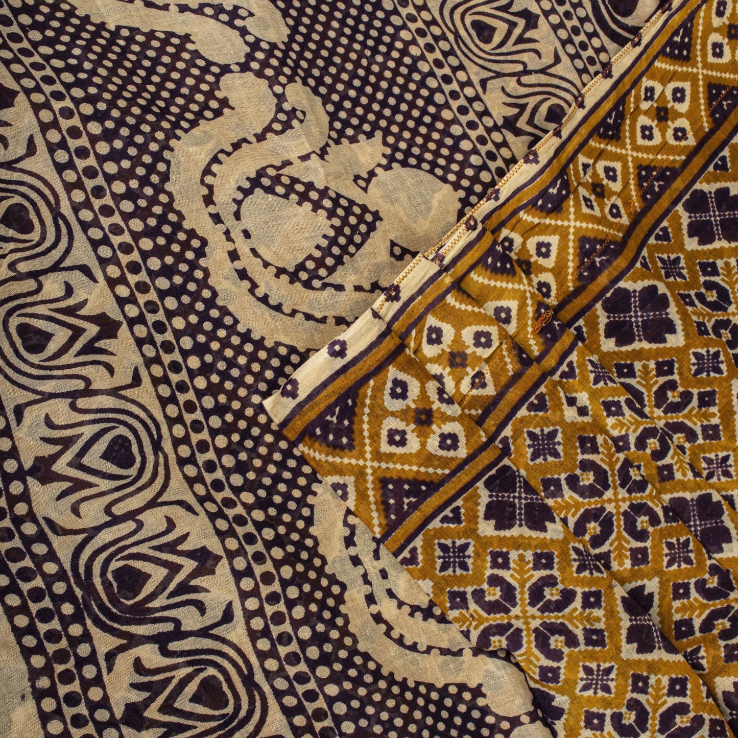 Sanskriti Vintage Saree Yellow Pure Cotton Patola Ikat Print Sari 5.5+YD Fabric