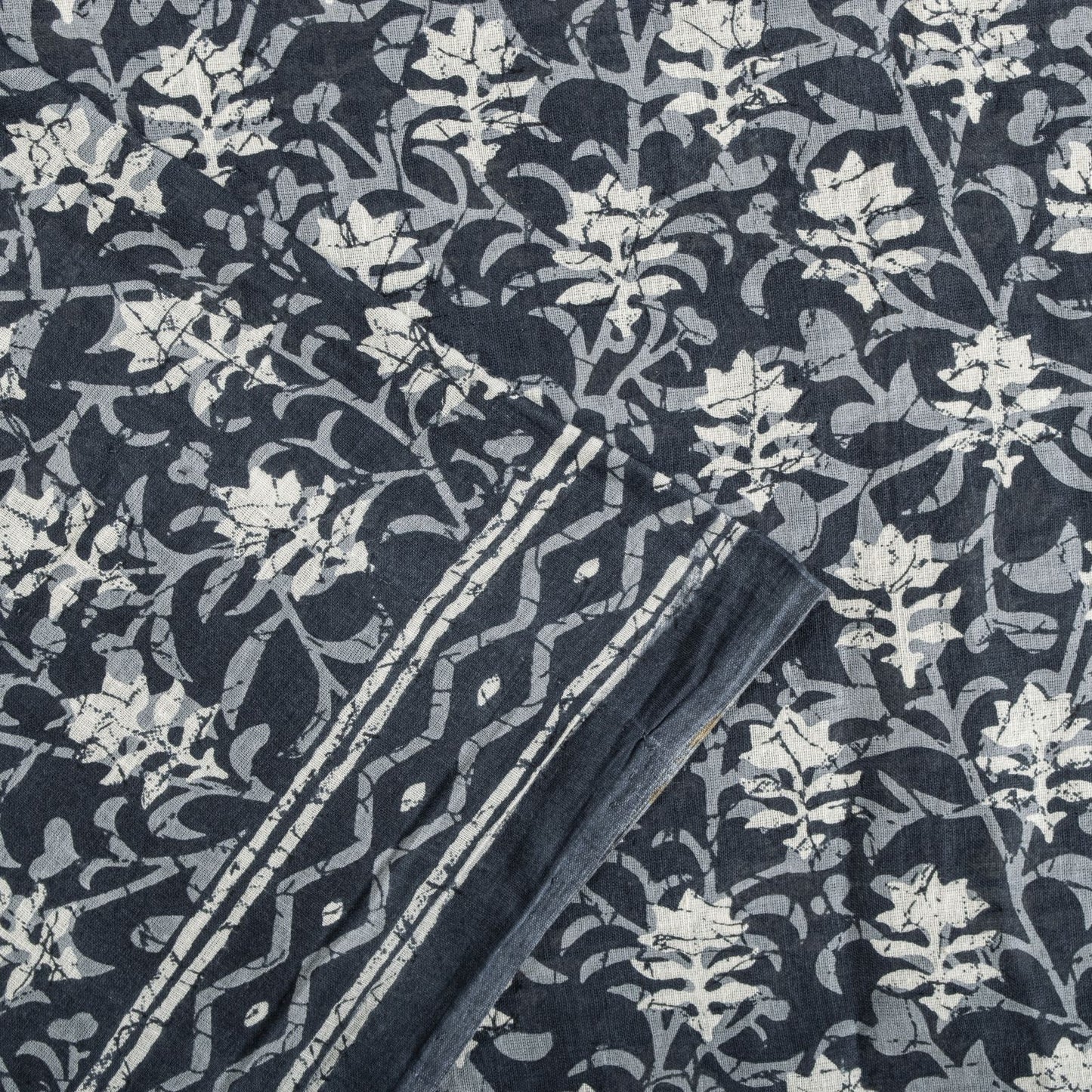 Sanskriti Vintage Saree Blue 100% Pure Cotton Block-Batik Print Sari 5+YD Fabric