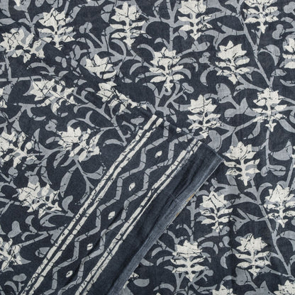 Sanskriti Vintage Saree Blue 100% Pure Cotton Block-Batik Print Sari 5+YD Fabric