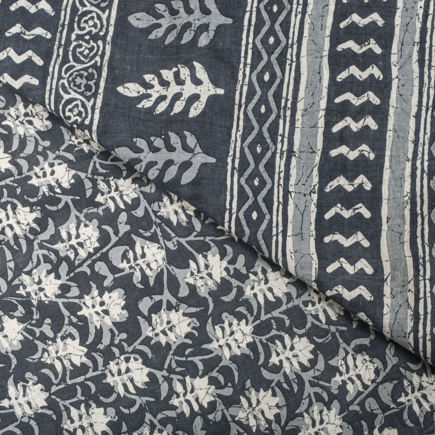 Sanskriti Vintage Saree Blue 100% Pure Cotton Block-Batik Print Sari 5+YD Fabric