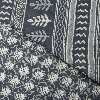 Sanskriti Vintage Saree Blue 100% Pure Cotton Block-Batik Print Sari 5+YD Fabric