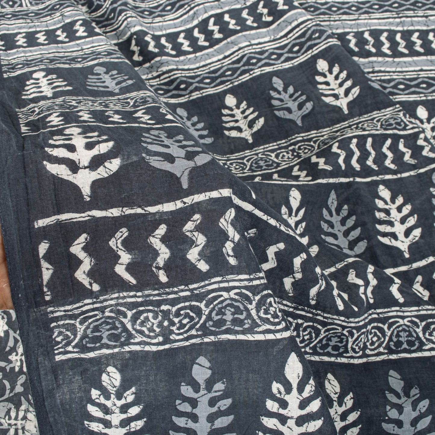 Sanskriti Vintage Saree Blue 100% Pure Cotton Block-Batik Print Sari 5+YD Fabric