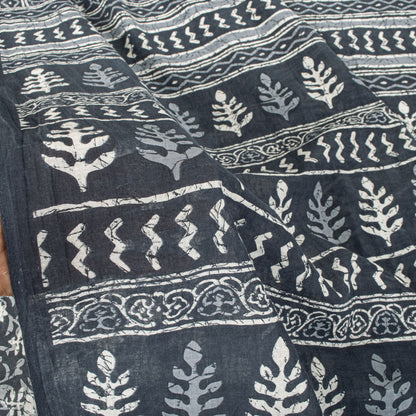 Sanskriti Vintage Saree Blue 100% Pure Cotton Block-Batik Print Sari 5+YD Fabric
