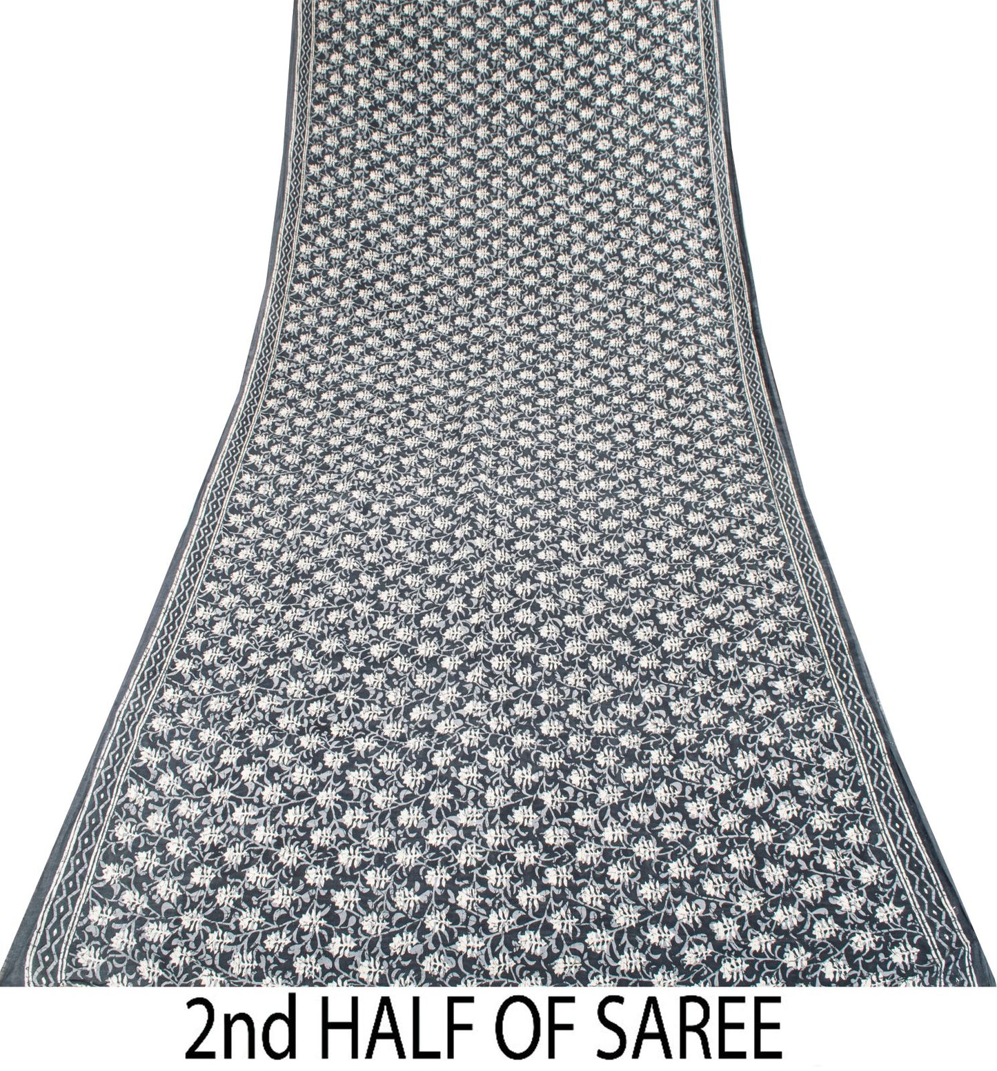 Sanskriti Vintage Saree Blue 100% Pure Cotton Block-Batik Print Sari 5+YD Fabric