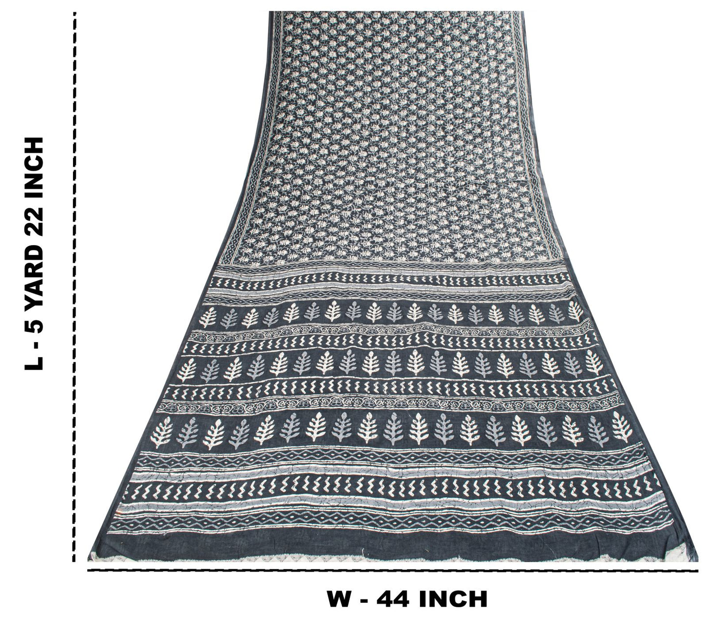 Sanskriti Vintage Saree Blue 100% Pure Cotton Block-Batik Print Sari 5+YD Fabric
