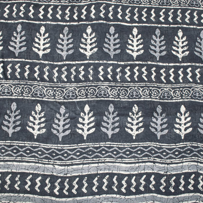 Sanskriti Vintage Saree Blue 100% Pure Cotton Block-Batik Print Sari 5+YD Fabric