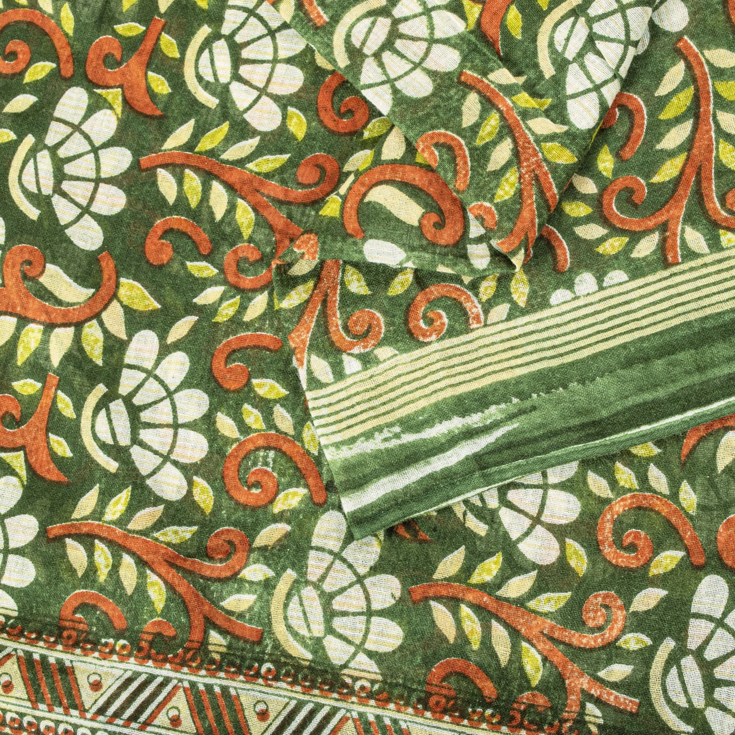 Sanskriti Vintage Saree Green Pure Cotton Floral Digital Print Sari 5+YD Fabric