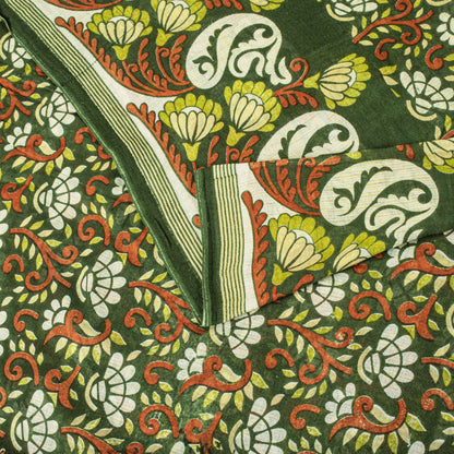 Sanskriti Vintage Saree Green Pure Cotton Floral Digital Print Sari 5+YD Fabric