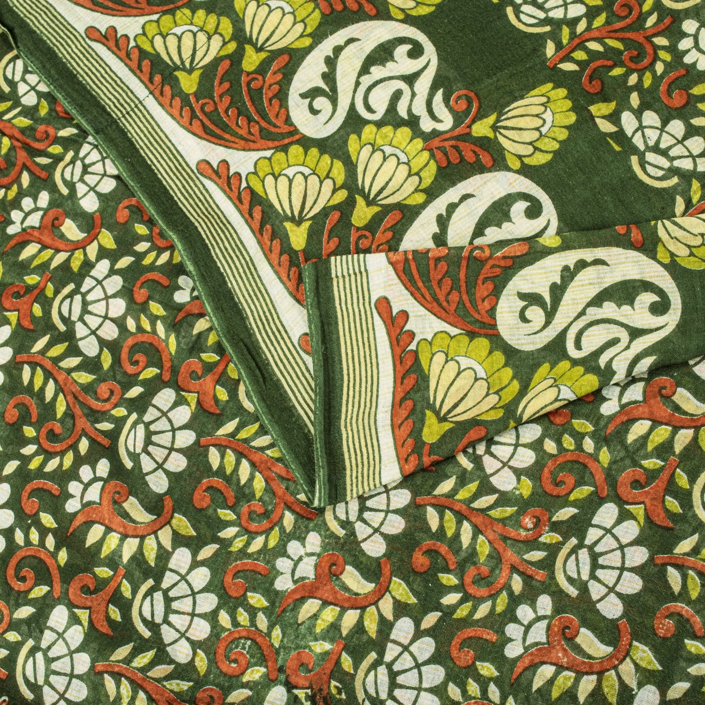 Sanskriti Vintage Saree Green Pure Cotton Floral Digital Print Sari 5+YD Fabric