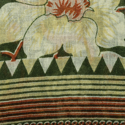 Sanskriti Vintage Saree Green Pure Cotton Floral Digital Print Sari 5+YD Fabric