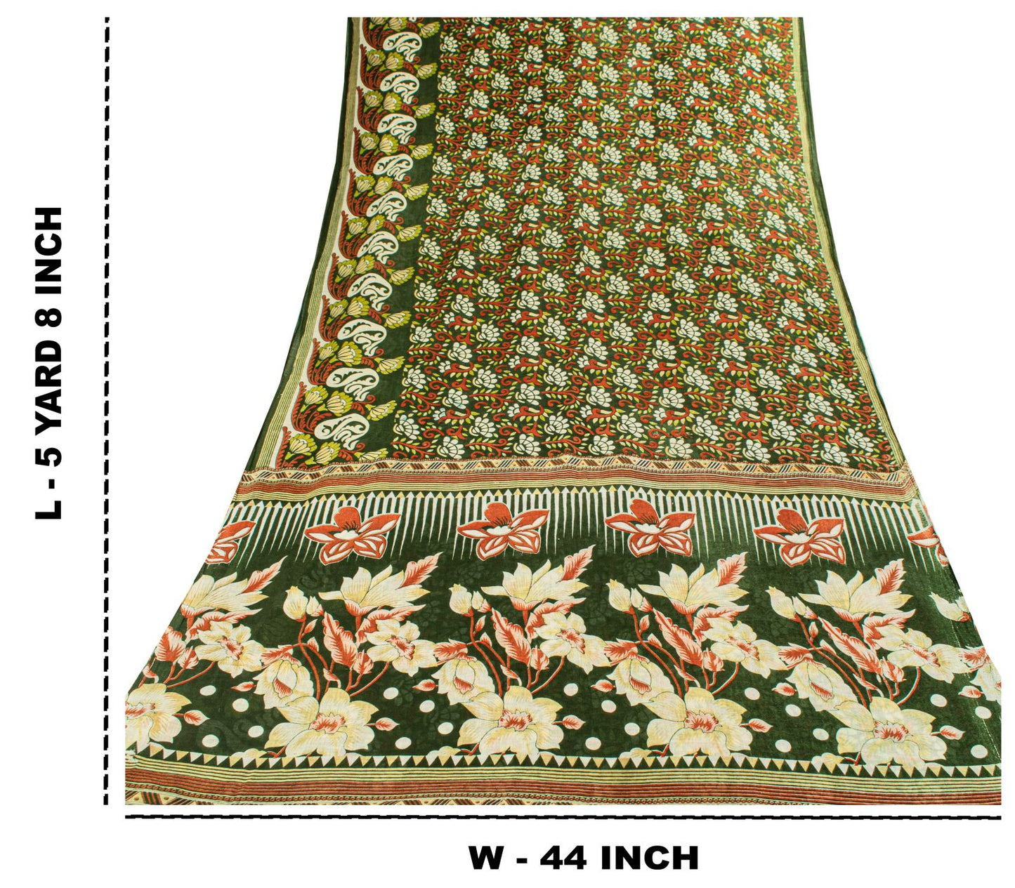 Sanskriti Vintage Saree Green Pure Cotton Floral Digital Print Sari 5+YD Fabric