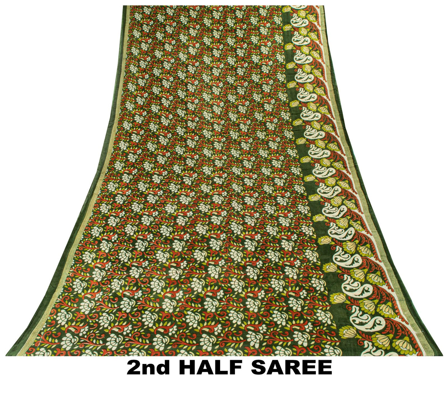 Sanskriti Vintage Saree Green Pure Cotton Floral Digital Print Sari 5+YD Fabric