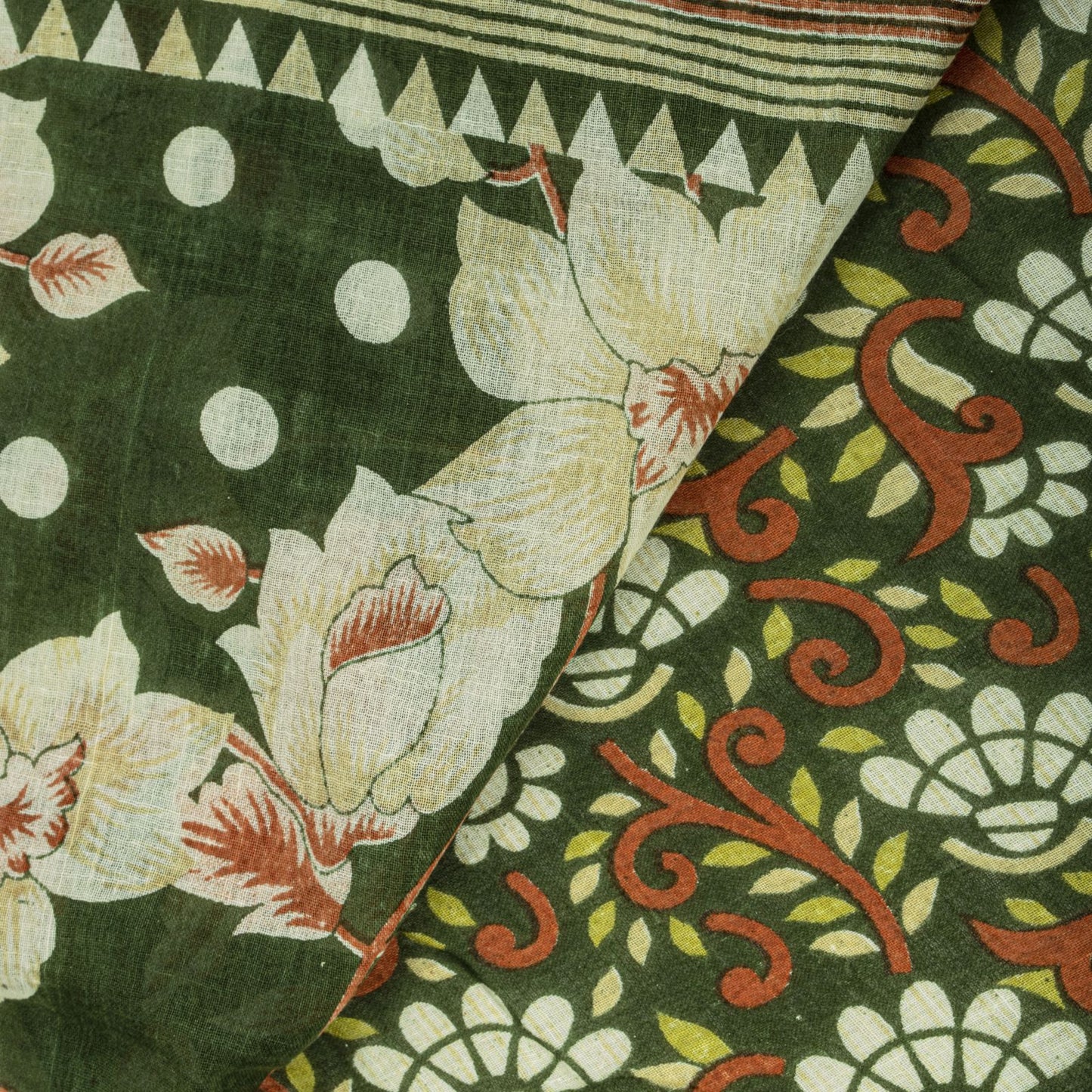 Sanskriti Vintage Saree Green Pure Cotton Floral Digital Print Sari 5+YD Fabric