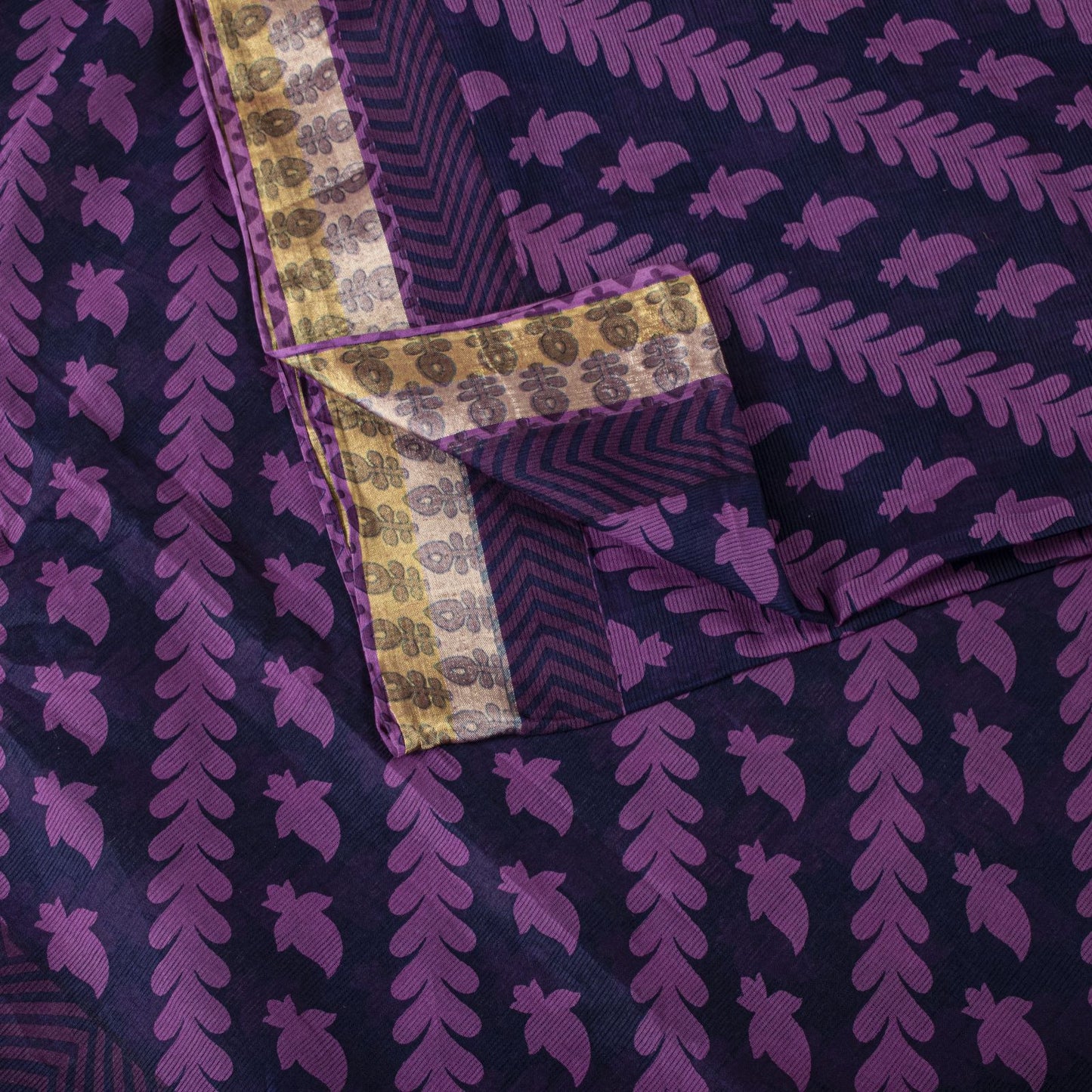 Sanskriti Vintage Saree Violet Pure Cotton Floral Printed Sari 5YD Craft Fabric