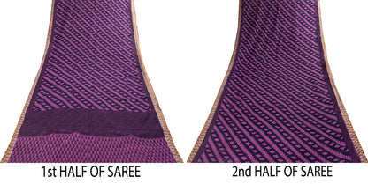 Sanskriti Vintage Saree Violet Pure Cotton Floral Printed Sari 5YD Craft Fabric
