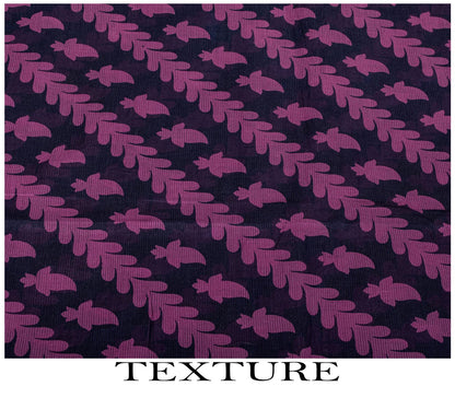 Sanskriti Vintage Saree Violet Pure Cotton Floral Printed Sari 5YD Craft Fabric