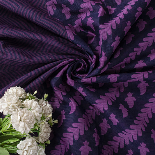 Sanskriti Vintage Saree Violet Pure Cotton Floral Printed Sari 5YD Craft Fabric
