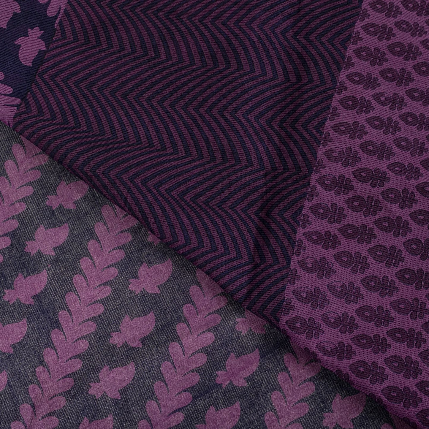 Sanskriti Vintage Saree Violet Pure Cotton Floral Printed Sari 5YD Craft Fabric