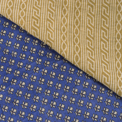 Sanskriti Vintage Saree Blue Pure Cotton Floral Printed Sari 5+YD Craft Fabric