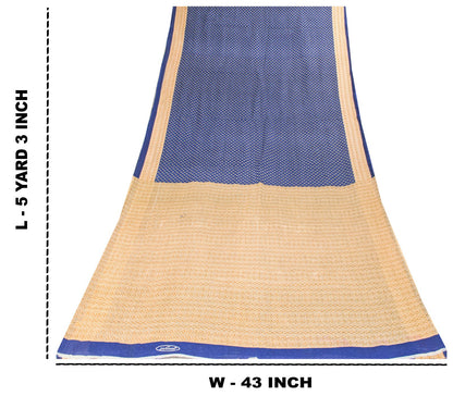 Sanskriti Vintage Saree Blue Pure Cotton Floral Printed Sari 5+YD Craft Fabric