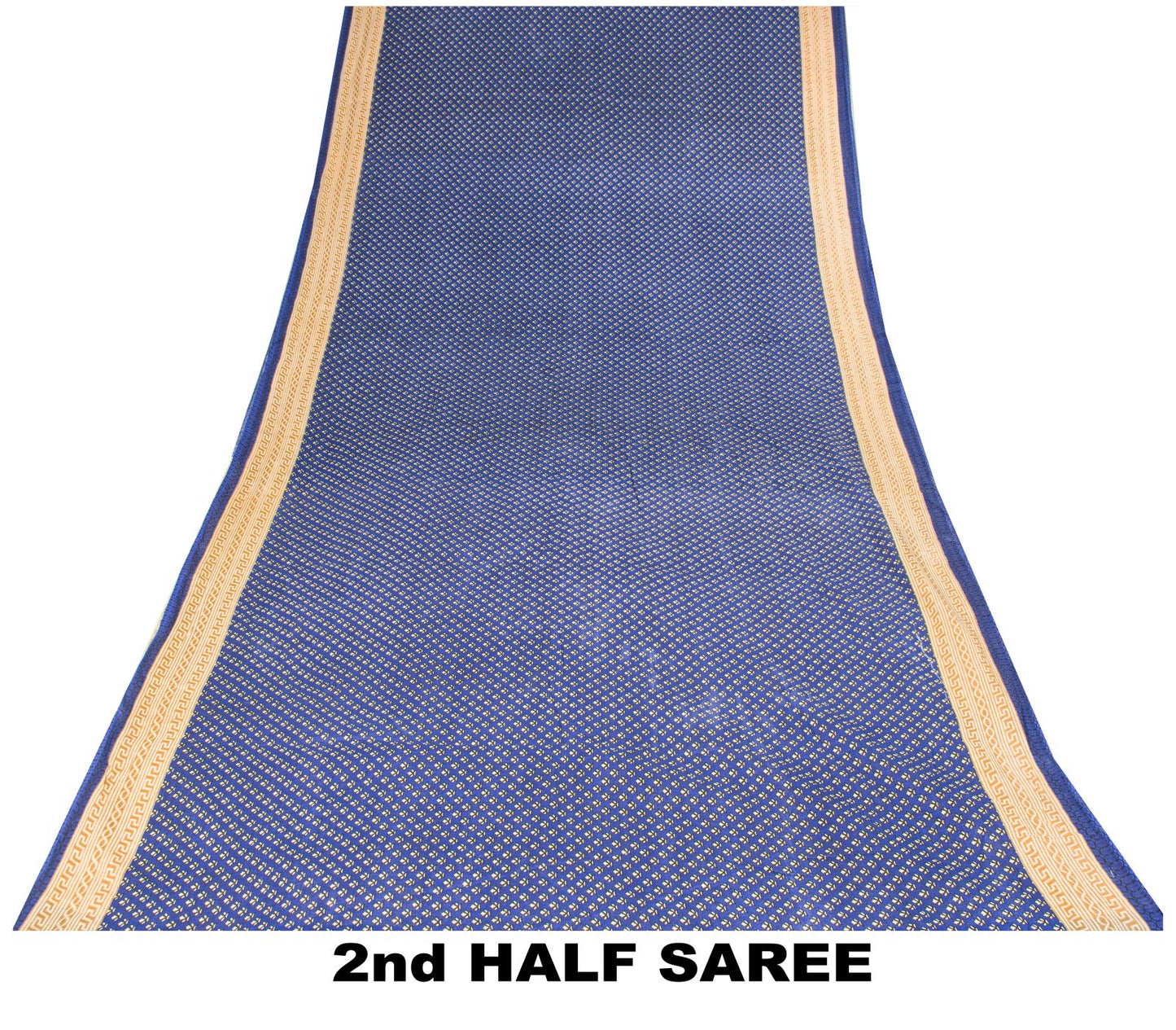 Sanskriti Vintage Saree Blue Pure Cotton Floral Printed Sari 5+YD Craft Fabric