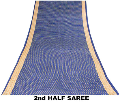 Sanskriti Vintage Saree Blue Pure Cotton Floral Printed Sari 5+YD Craft Fabric