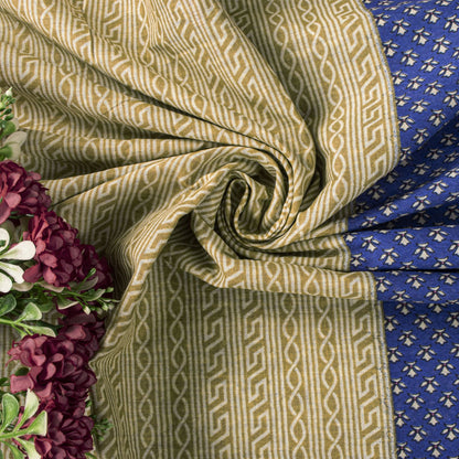 Sanskriti Vintage Saree Blue Pure Cotton Floral Printed Sari 5+YD Craft Fabric