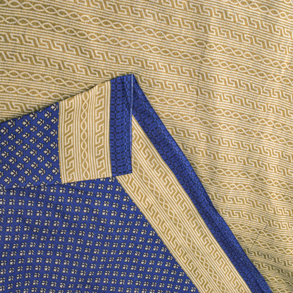 Sanskriti Vintage Saree Blue Pure Cotton Floral Printed Sari 5+YD Craft Fabric