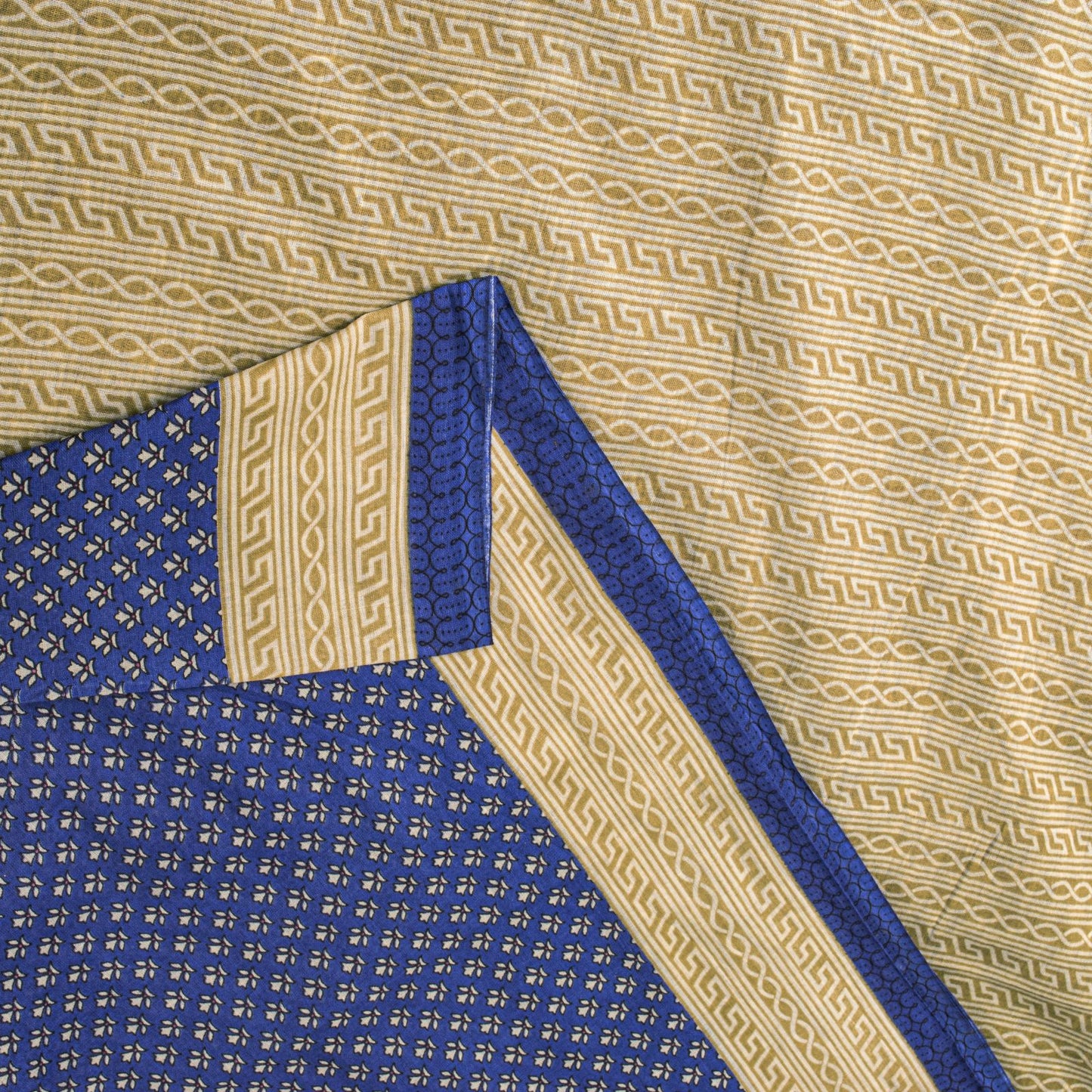 Sanskriti Vintage Saree Blue Pure Cotton Floral Printed Sari 5+YD Craft Fabric