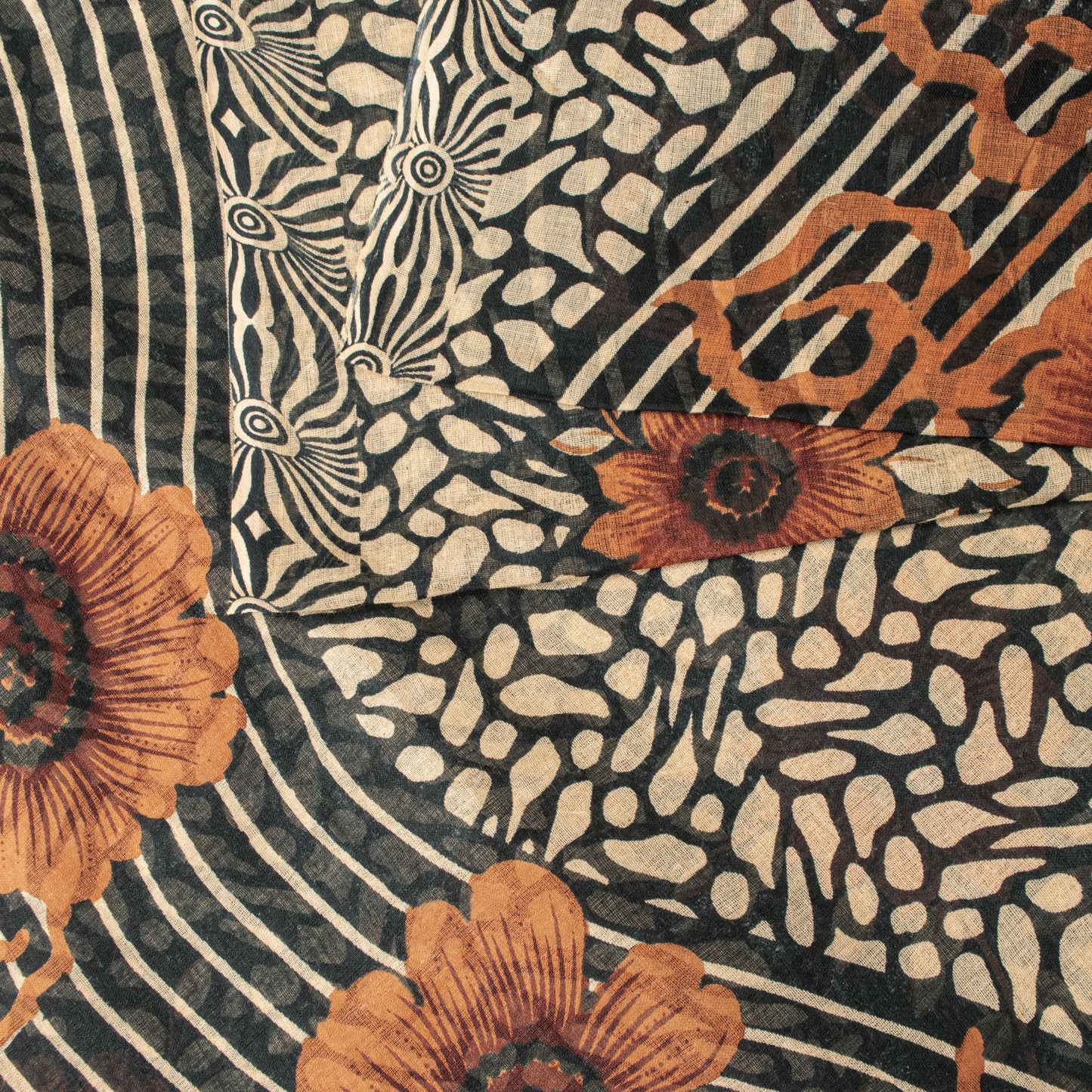 Sanskriti Vintage Saree Black Pure Cotton Floral Printed Sari 5+YD Craft Fabric
