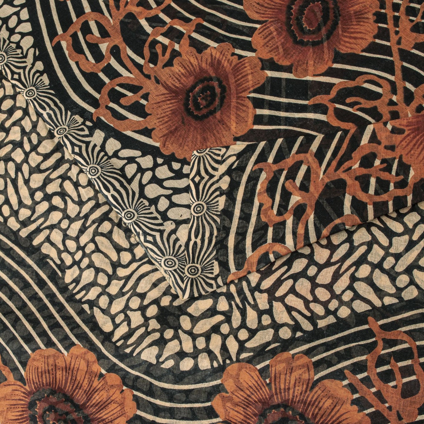 Sanskriti Vintage Saree Black Pure Cotton Floral Printed Sari 5+YD Craft Fabric