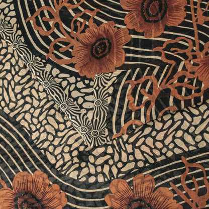 Sanskriti Vintage Saree Black Pure Cotton Floral Printed Sari 5+YD Craft Fabric