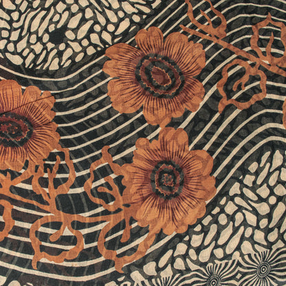 Sanskriti Vintage Saree Black Pure Cotton Floral Printed Sari 5+YD Craft Fabric