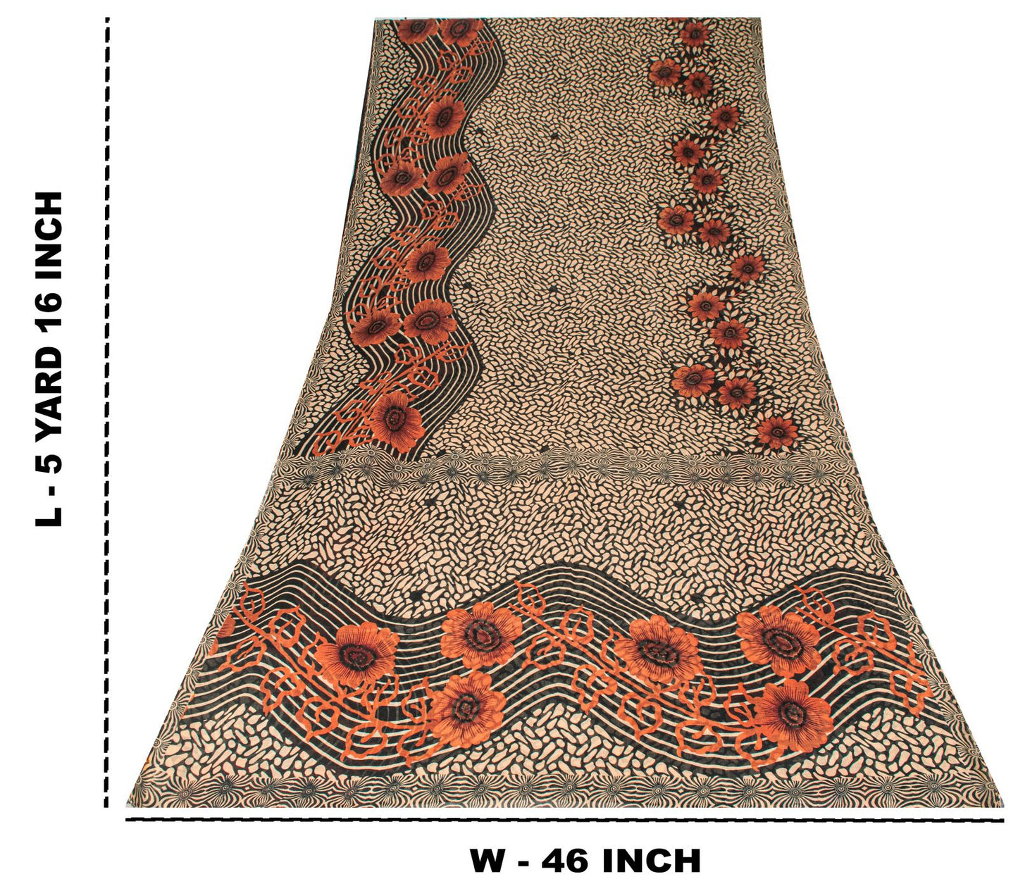 Sanskriti Vintage Saree Black Pure Cotton Floral Printed Sari 5+YD Craft Fabric
