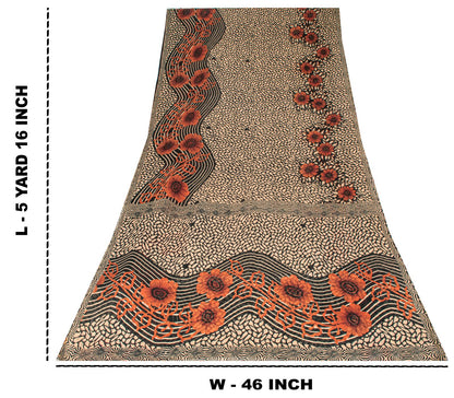 Sanskriti Vintage Saree Black Pure Cotton Floral Printed Sari 5+YD Craft Fabric