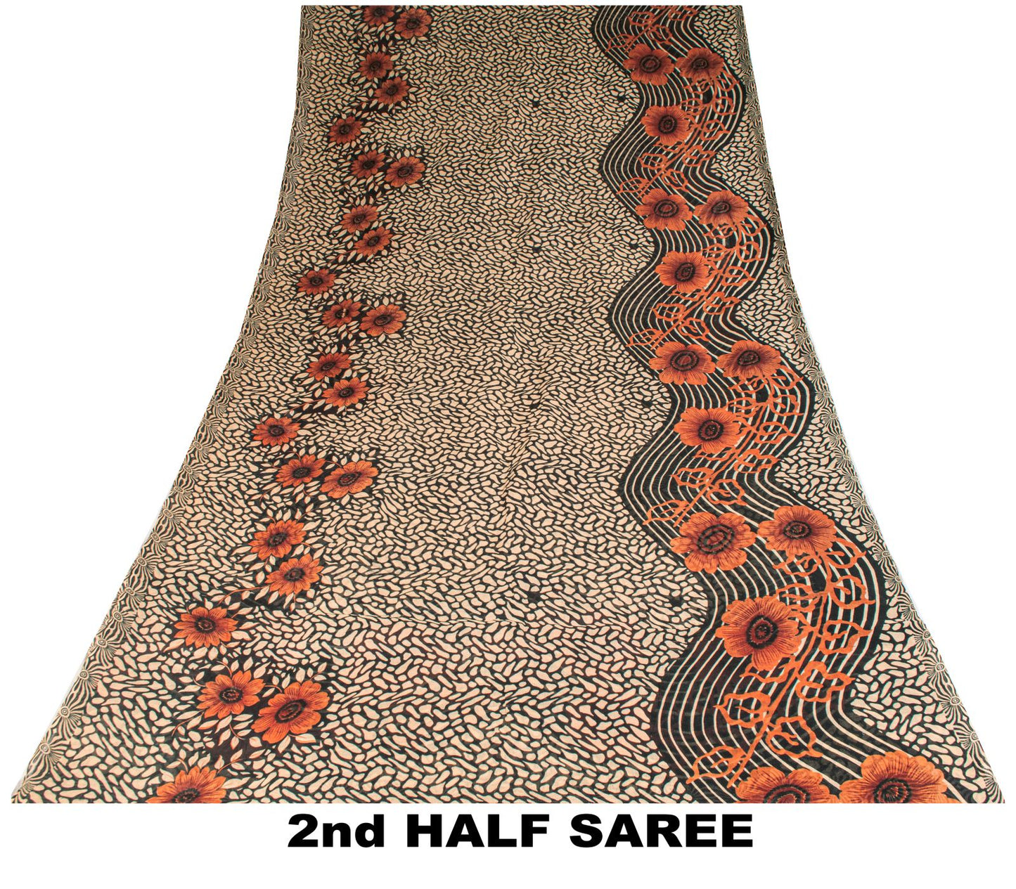 Sanskriti Vintage Saree Black Pure Cotton Floral Printed Sari 5+YD Craft Fabric