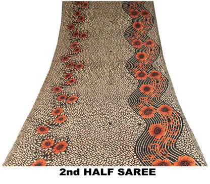 Sanskriti Vintage Saree Black Pure Cotton Floral Printed Sari 5+YD Craft Fabric