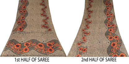 Sanskriti Vintage Saree Black Pure Cotton Floral Printed Sari 5+YD Craft Fabric