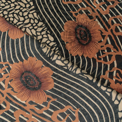 Sanskriti Vintage Saree Black Pure Cotton Floral Printed Sari 5+YD Craft Fabric
