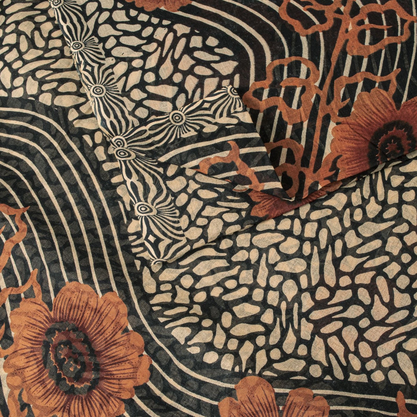 Sanskriti Vintage Saree Black Pure Cotton Floral Printed Sari 5+YD Craft Fabric