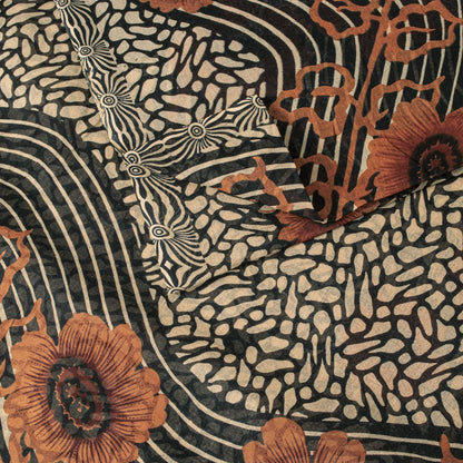 Sanskriti Vintage Saree Black Pure Cotton Floral Printed Sari 5+YD Craft Fabric