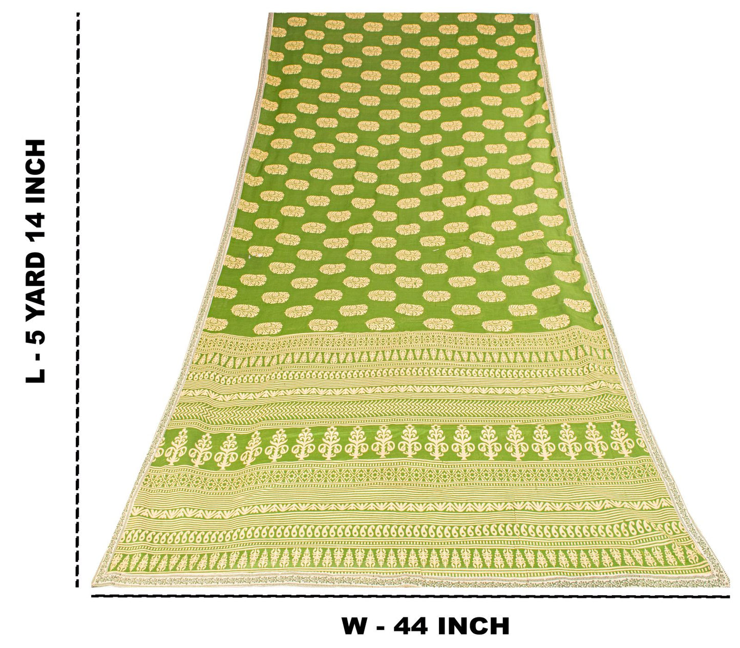 Sanskriti Vintage Saree Green Pure Cotton Block Floral Printed Sari 5+YD Fabric
