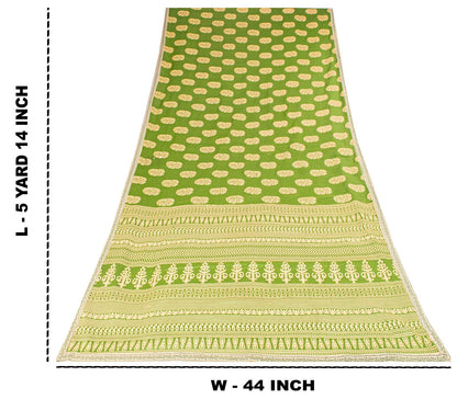 Sanskriti Vintage Saree Green Pure Cotton Block Floral Printed Sari 5+YD Fabric